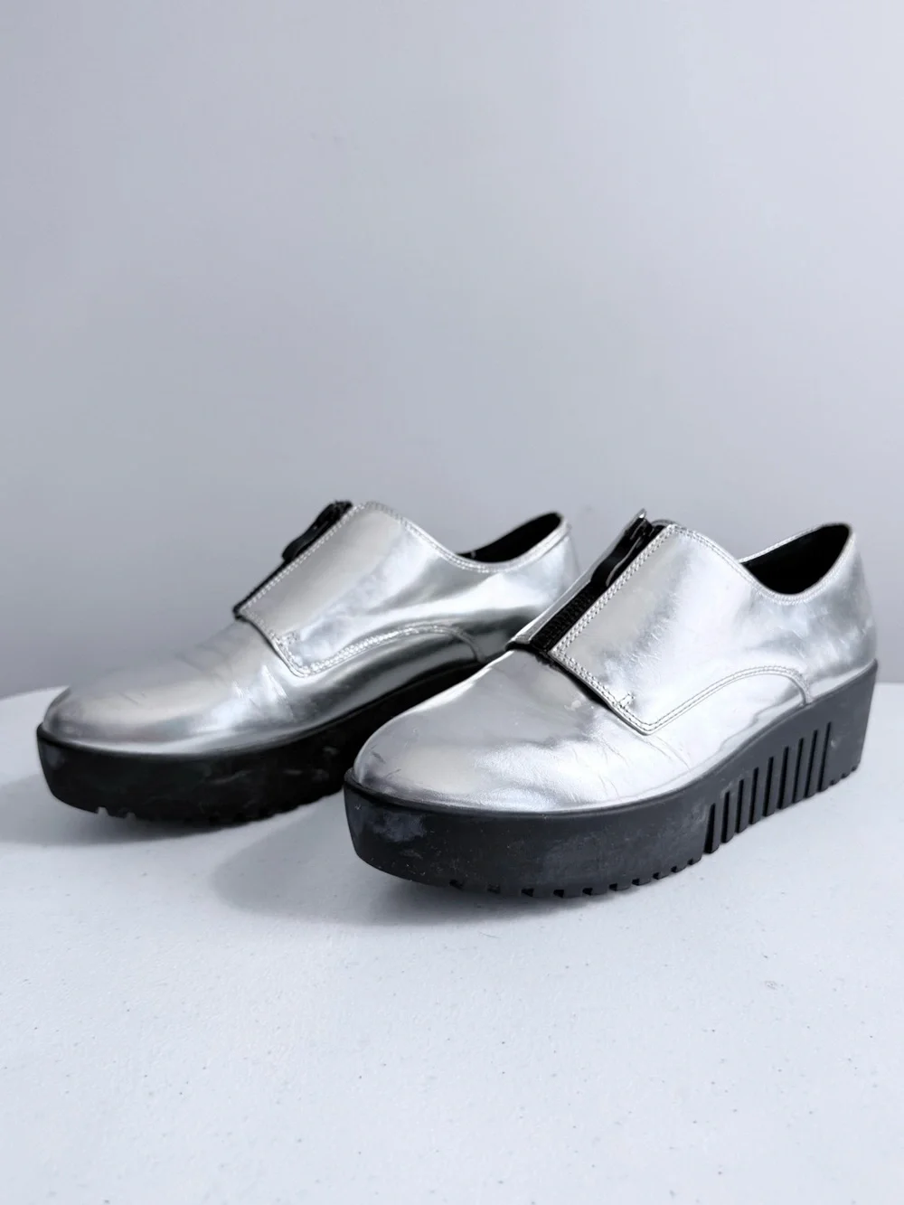 Opening Ceremony Silver Grunge Zip Platform Oxford Spectator Shoes EU 39 US 9